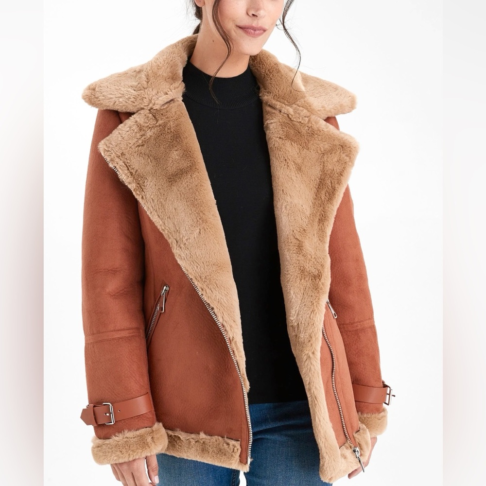 NEXT Aviator Jacket Coat Faux Fur Shearling Lining UK 10 US 6
